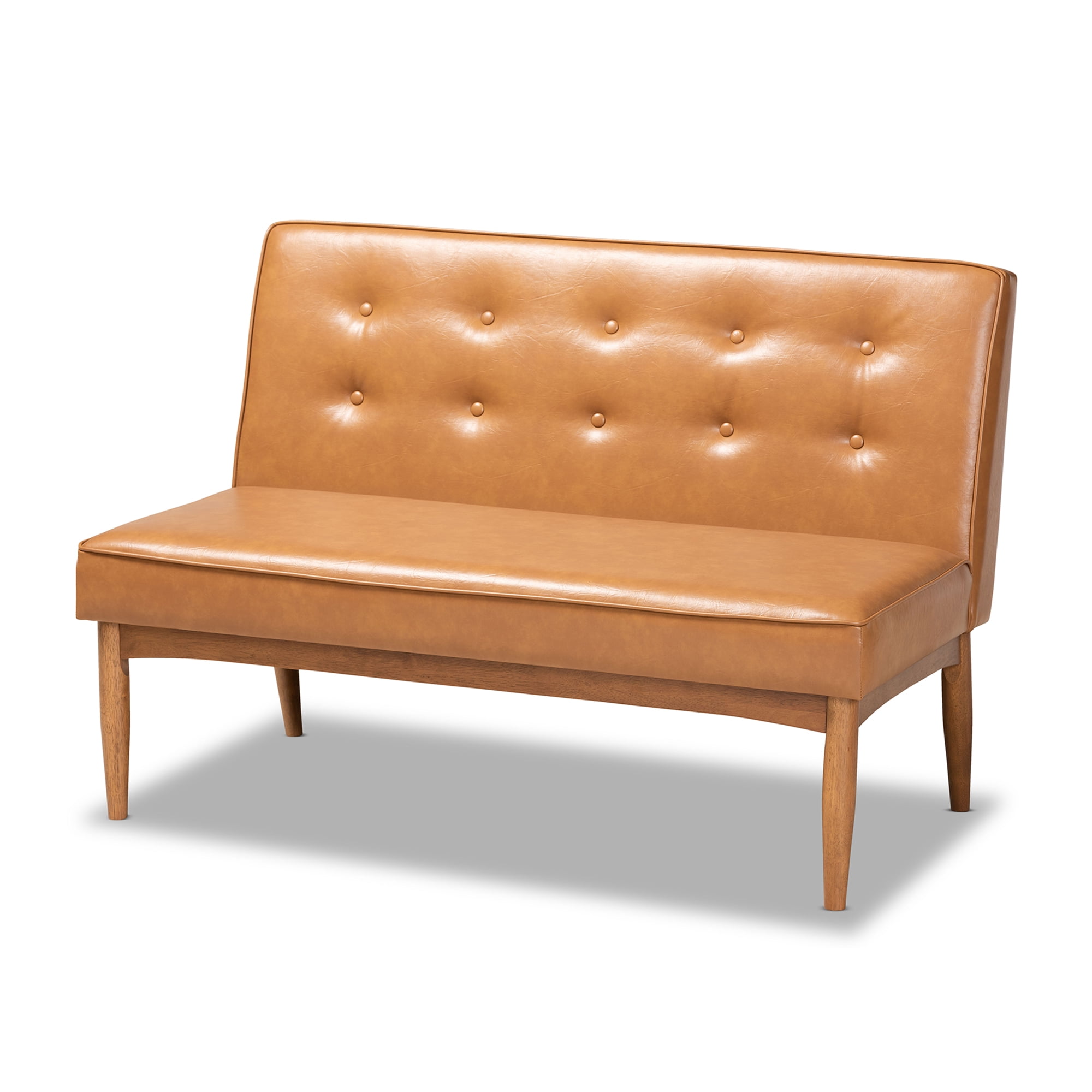Baxton Studio Arvid Mid-Century Modern Tan Faux Leather Upholstered and Walnut Brown Finished Wood 4-Piece Dining Nook Set