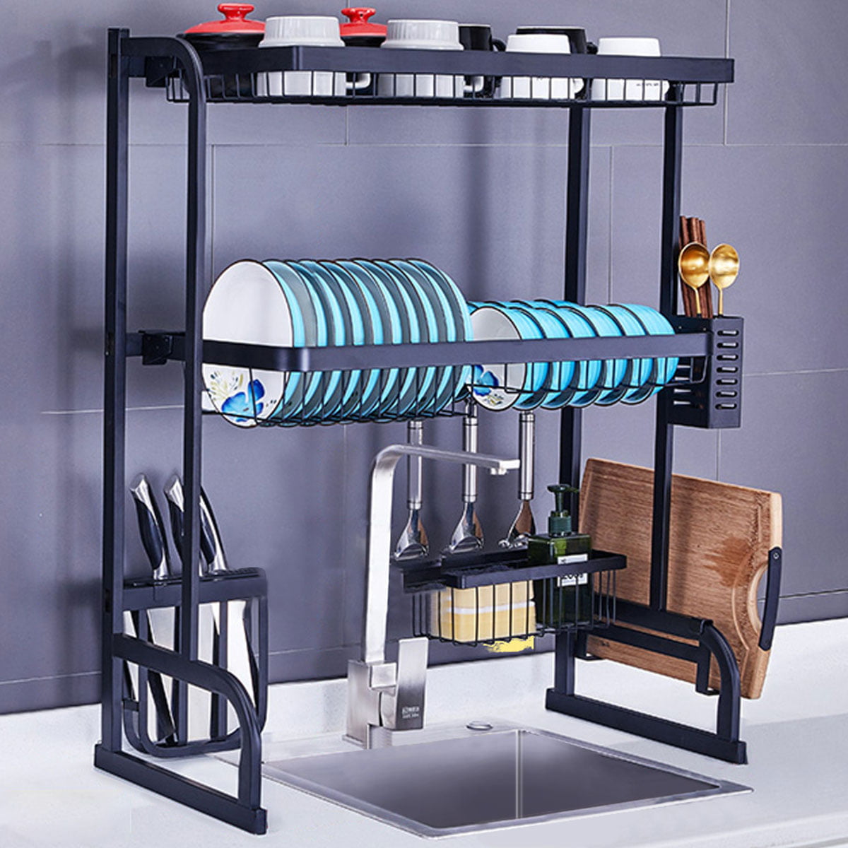 Details about   2-Tier Stainless Steel Kitchen Shelf Dish Drying Rack Storage Tableware Stand 