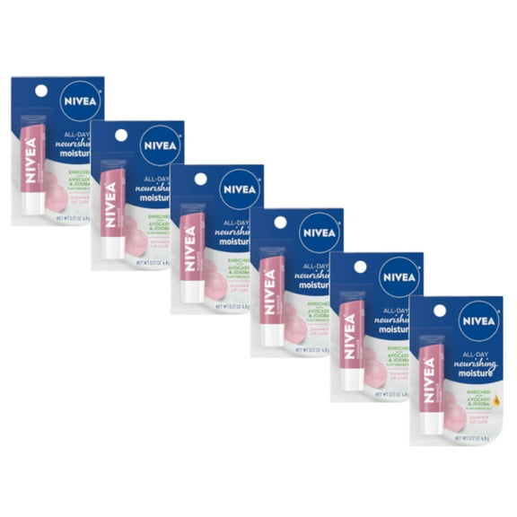 Nivea All-Day Nourishing Moisture Shimmer Lip Care Mineral Oil Free 0.17 oz Pack of 6