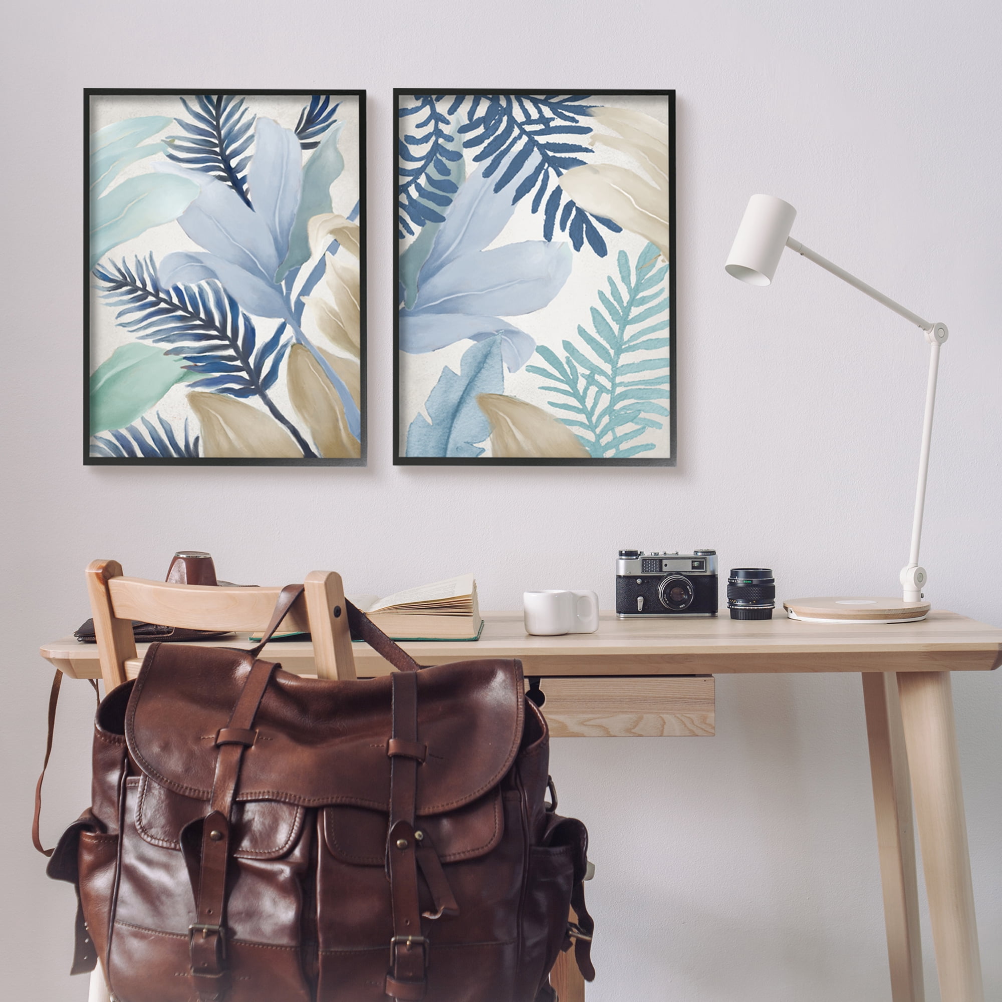 Stupell Industries Tropical Flower Petal Leaf Sprigs Botanical Pastels Painting Black Framed Art Print Wall Art, Set of 2, Design by Elizabeth Medley