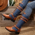 thumbnail image 5 of Women Riding Boots, Mid Calf Combat Boots, Winter Lace Up Gothic Motorcycle Boot with Inside Zipper Non Slip Outsole, 5 of 7