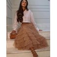 thumbnail image 2 of Women's Tulle Midi Skirt Elastic High Waist A-Line Ruffle Tiered Layered Mesh Puffy Long Maxi Skirt, 2 of 11