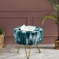 thumbnail image 4 of Home Soft Things Jacquard Faux Fur Round Ottoman - Deep teal - 18" x 18" x 18", 4 of 9