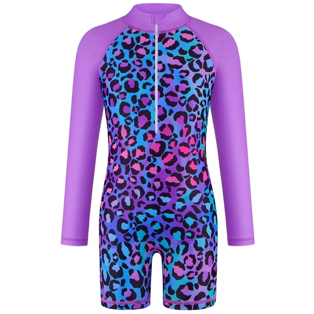 Girls Rash Guard Bathing Suits Flower Graphic Printed Sun Protection Long Sleeve Baby Girl Swimsuit 5-6 Years