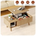 thumbnail image 2 of Pusnapku 37" Lift Top Coffee Table, Wood Fluted Rectangle Dining Table with Hidden Compartment, Open Cubby, Center Desk for Home Office, Living Room, 2 of 9