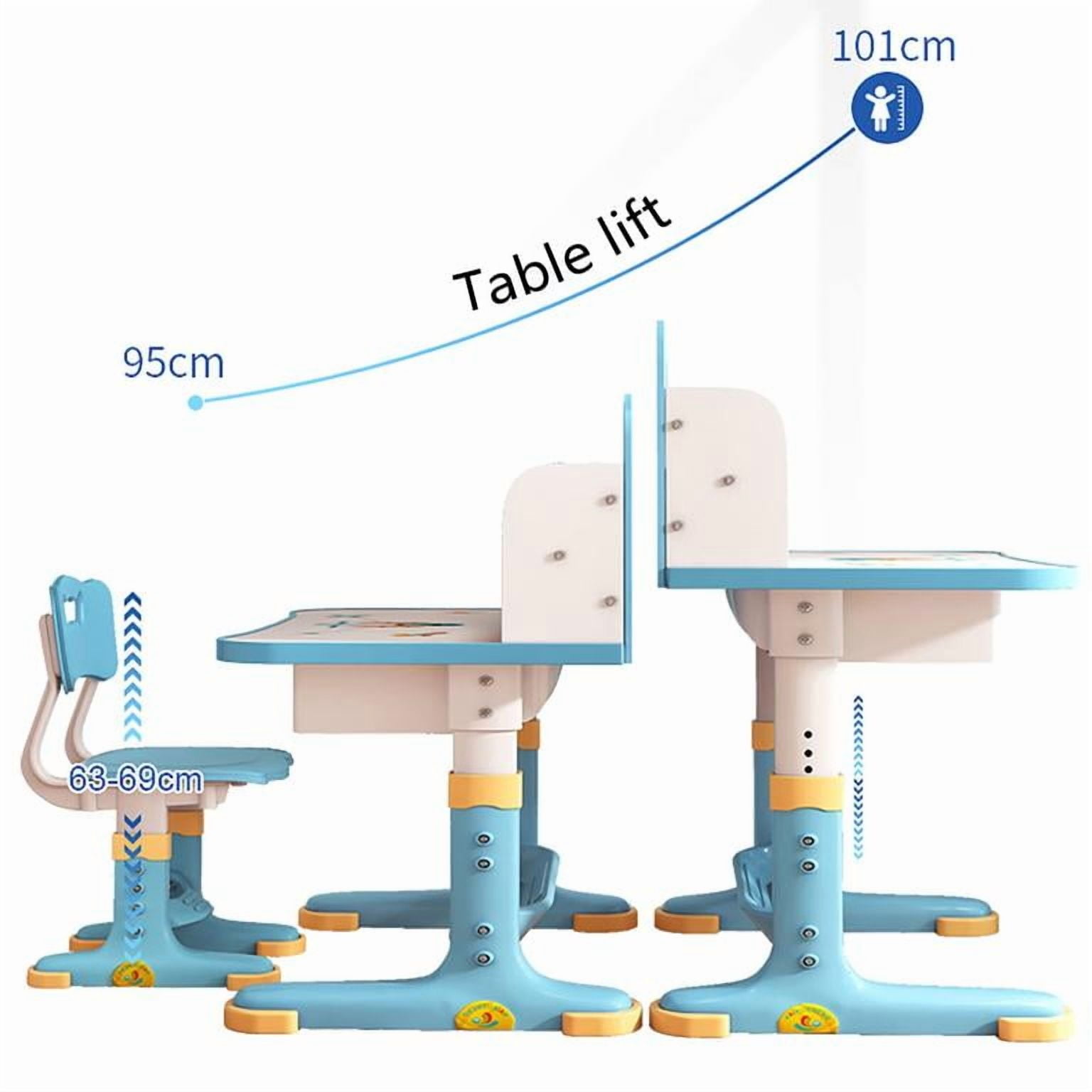YNCE Desk and Chair Set,Kids Widened Desktop Cartoon Pattern Desk Chair Set Children Study Desk Height Adjustable Children School Study Desk School Home Study Table with Drawer Chair (Blue #2)