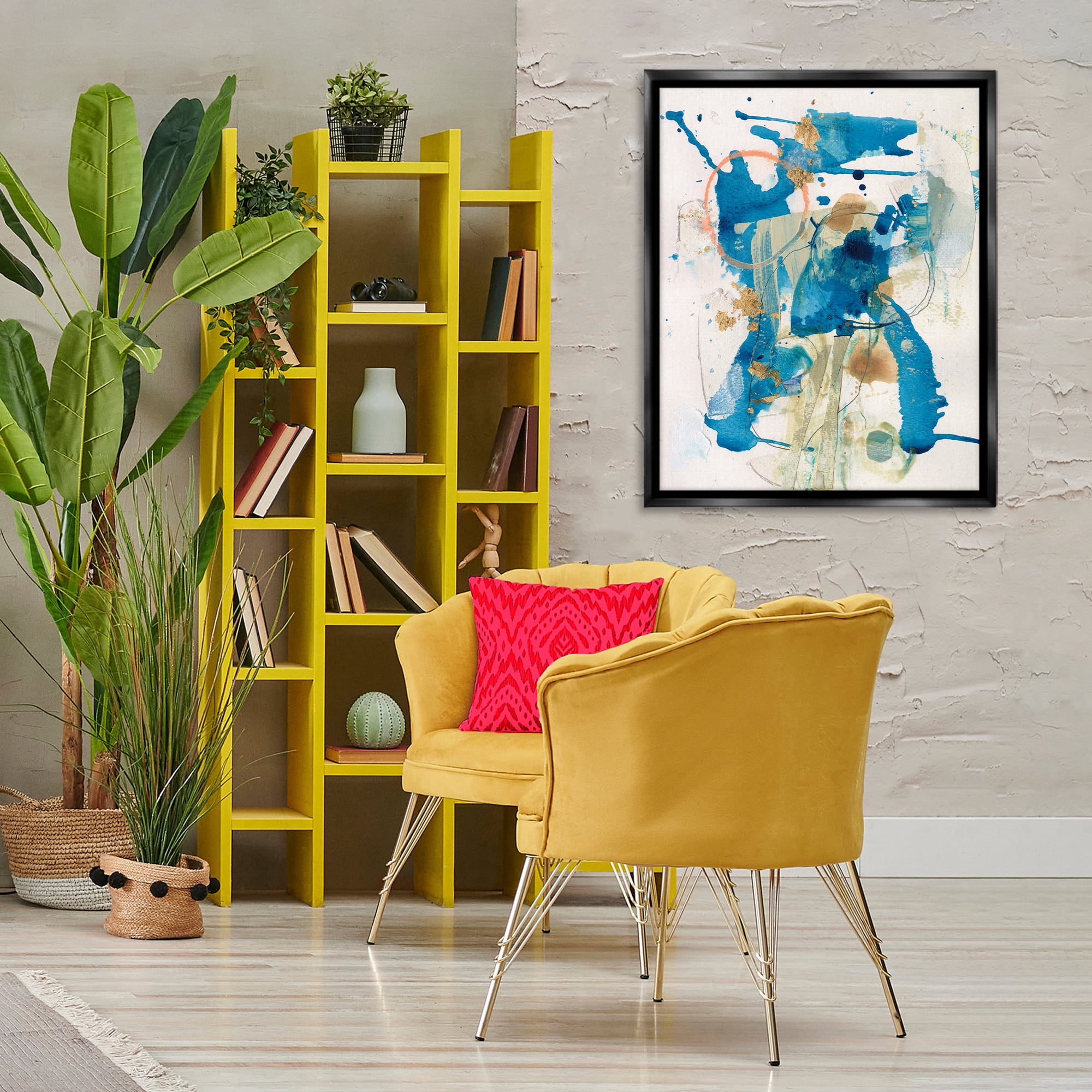 Stupell Industries Blue Chaotic Splash Abstract Painting Black Floater Framed Canvas Art Print Wall Art, 25 x 31