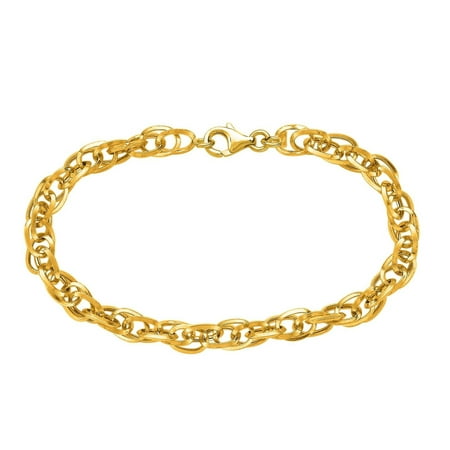 14K 7.50" Yellow+White Gold Shiny Euro Link Bracelet with Spring Ring Clasp