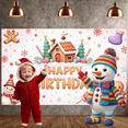 thumbnail image 6 of Gingerbread House Christmas Birthday Banner Christmas Tree Holiday Backdrop Snowman Figure Candy Cane Background for Christmas Birthday Party Winter Holiday Celebration Kids Birthday Event, 6 of 8