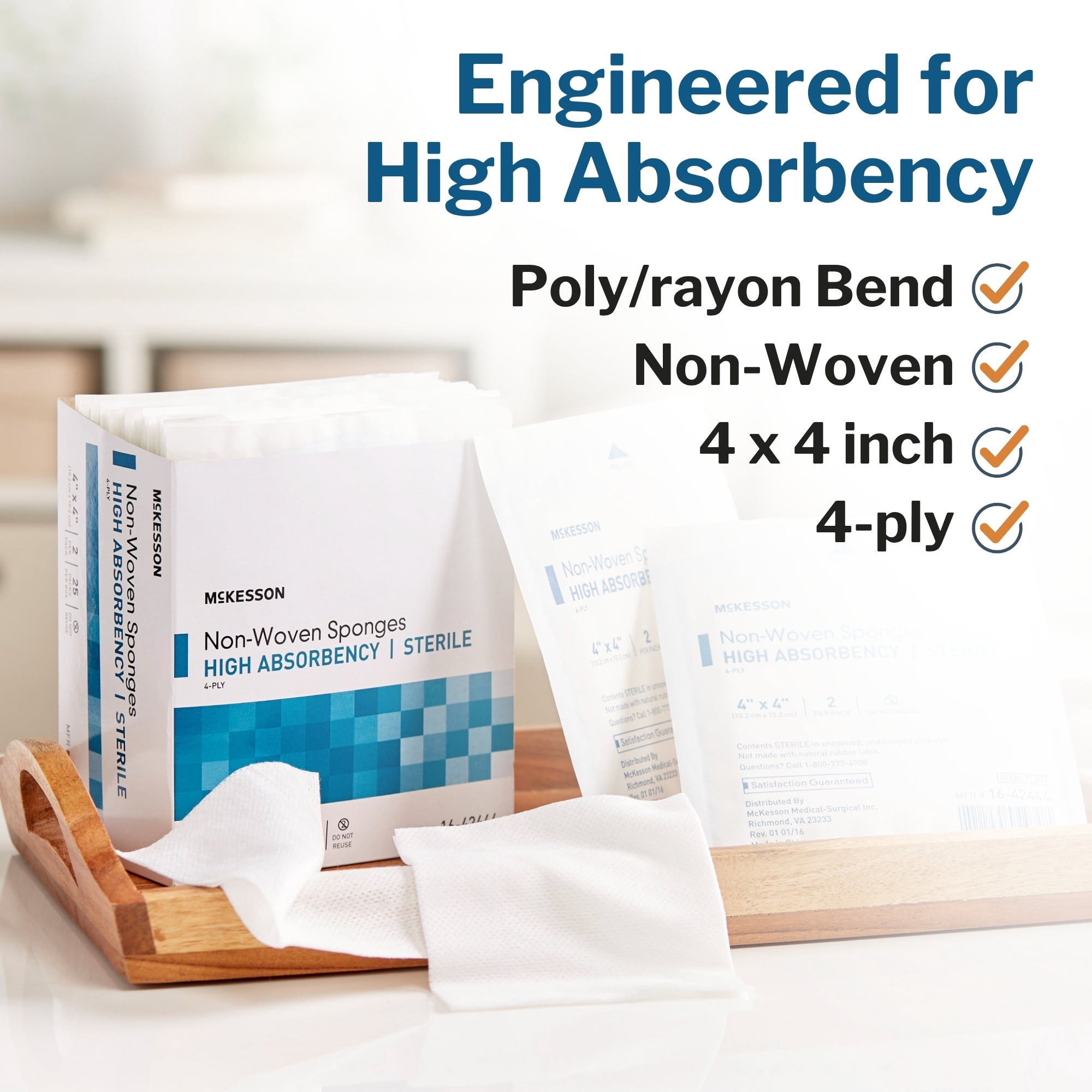 McKesson Non-Woven Gauze Sponges, Highly Absorbent Wound Pad - 4 in x 4 in, 2 per Pack, 600 Packs, 1200 Total