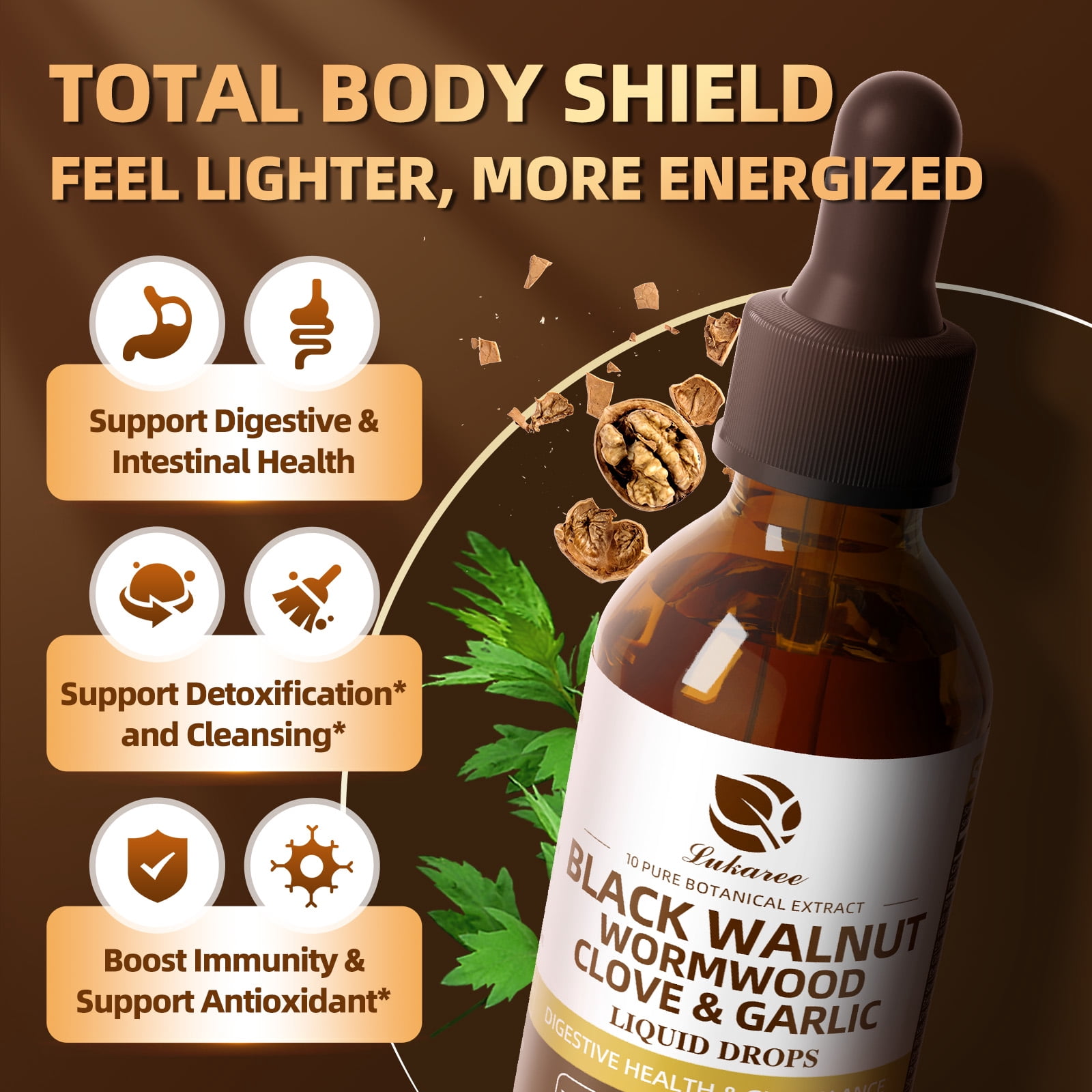 (2 Pack)Black Walnut Wormwood Tincture – Rapid Gut Cleanse & Digestive Health with Oregano Garlic & Berberine, 10:1 Ultra-Concentrated Liposomal Delivery (98% Absorption), Alcohol-Free Gut-Friendly