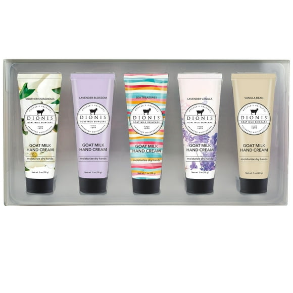 Dionis Goat Milk Skincare Hand Cream Gift Sets - Assorted Scented Travel Size Hand Creams In a Gift Box - Mini Hand Lotion Self Care Gifts, Cruelty Free Lotion For Dry Skin, Insp