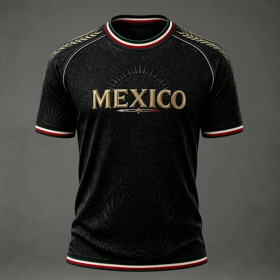 Mexico 2026 Soccer Cup Jersey for Men, V-Neck Short Sleeve T-Shirt, Retro Cactus & Sun Graphic Sports Soccer Top, Breathable Fan Support Tee, 1 Pack Black L
