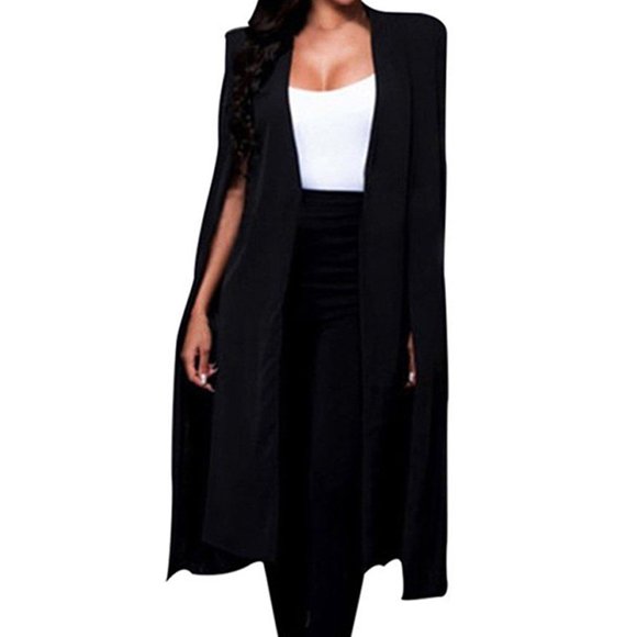 DondPO Blazers for Women Women Loose Long Cloak Coat Solid Cape Sleeve Cardigan Jacket Trench Outwear Womens Blazers Dressy Casual Casual Blazer for Women Black M Clearance！