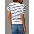 thumbnail image 5 of Women's Short Puff Sleeve Knit Tops 2024 Trendy Crewneck Striped T Shirts Casual Summer Blouses, 5 of 5