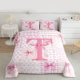 thumbnail image 2 of Castle Fairy Bow Letter Monogrammed T Twin Comforter Sets,Kawaii Bowknot Plaid Bedding Set, 2 of 8