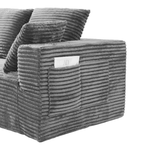 95" Modular L-Shaped Sectional Sofa with Chaise Lounge, 4-Seater Convertible Sofa Bed, Plush Corduroy Upholstery, Spring Pack Cushions, Wide Armrests with Side Pocket, Gray