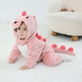 thumbnail image 3 of Unisex Baby Dinosaur Costume Fleece Hooded Animal Rompers One Piece Snowsuit,80(9-12 Months),Light Pink, 3 of 4