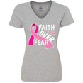 thumbnail image 3 of Inktastic Breast Cancer Awareness Faith Over Fear Women's V-Neck T-Shirt, 3 of 5