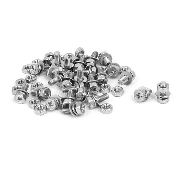 M4 x 10mm 304 Stainless Steel  Hex Head Bolts Nuts w Washers 25 Sets