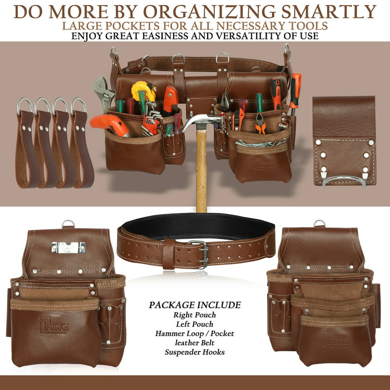 Trutuch Brown Leather Tool Belt, Pouch Bag, 17 Pockets, Tool Pouch, Carpenter, Construction, Framers