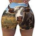 thumbnail image 2 of Balery Countryside Flower Cow Pantalones cortos de entrenamiento estampados para mujer, sin costuras, ajustados, para gimnasio, yoga, correr, deportes, ejercicio activo, fitness.-X-Large, 2 of 8