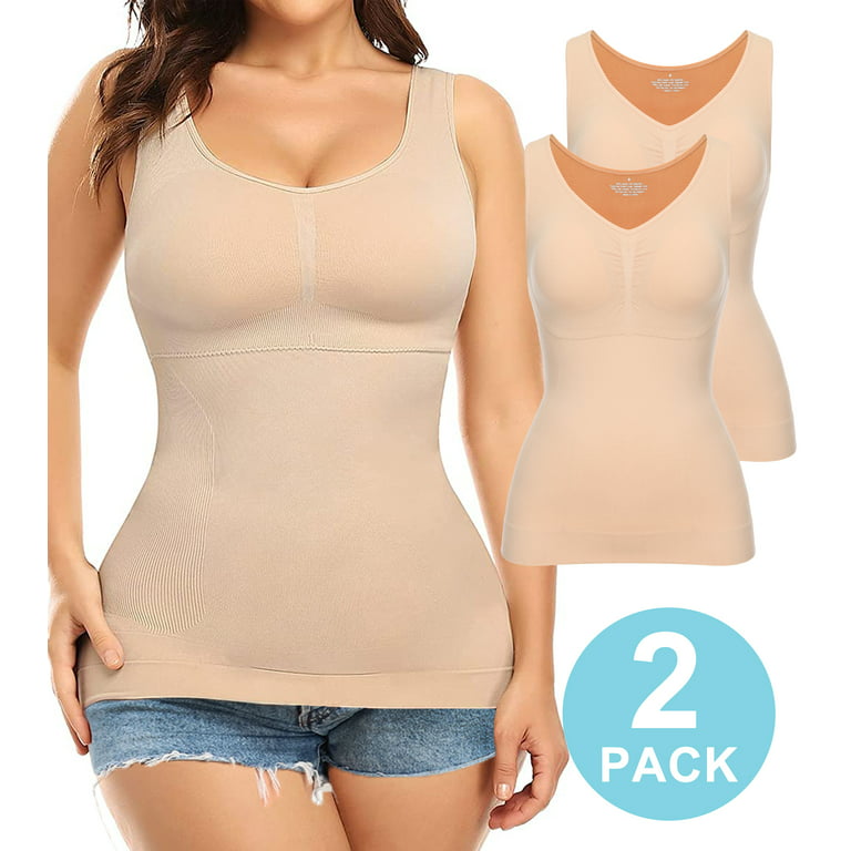 QRIC 2-Pack Women Cami Shapewear with Built in Bra Tummy Control