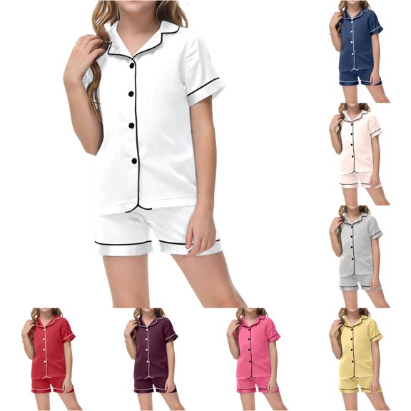 Weebloom Kids Pajamas Toddler Girls Boys Short Short Sleeve Button Down Tops And Shorts Casual Outfits Sleepwear Nightwear Pjs Loungewear White 2-3 Years