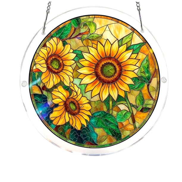 Atrapasueños de acrílico con forma de rompecabezas para colgar en la ventana | Atrapasueños redondo de vidrieras florales para uso interior y exterior