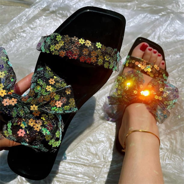 Sandalias de verano para mujer, sandalias planas sin cordones, zapatos romanos de cristal, sandalias informales con punta abierta Wmkox8yii ytu8710