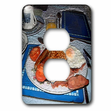 3dRose Traditional English Breakfast of Juice, Beans, Blood Pudding,Fried Eggs,Sausage and Tomatos Textured - 2 Plug Outlet Cover