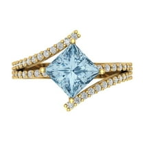 2.3075 ct Princess Cut Natural Aquamarine Solitaire with Simulated Diamond Accents 14K Yellow Gold Womens Engagement Ring