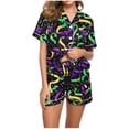 thumbnail image 2 of Feancey Lounge Pjs Sets for Women Mardi Gras Button Down Sleepwear Short Sleeve Shirt and Shorts Soft Pajama Set Carnival Themed Loungewear Multicolor XXL, 2 of 5