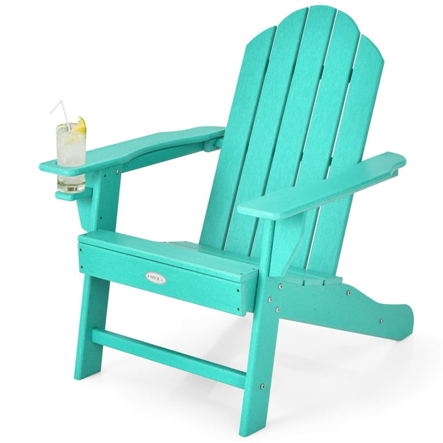 Patiojoy Chaise Adirondack Chaise de Foyer Extérieure avec Porte-Gobelet Chaise Longue Résistante aux Intempéries pour Cour Arrière Jardin Patio et Terrasse Turquoise