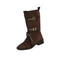 thumbnail image 3 of Juebong Cowboy Boots for Women Western Cowgirl Boots with Chunky Heel Suede Lace Up Buckles Mid Calf Boots Coffee,39, 3 of 8