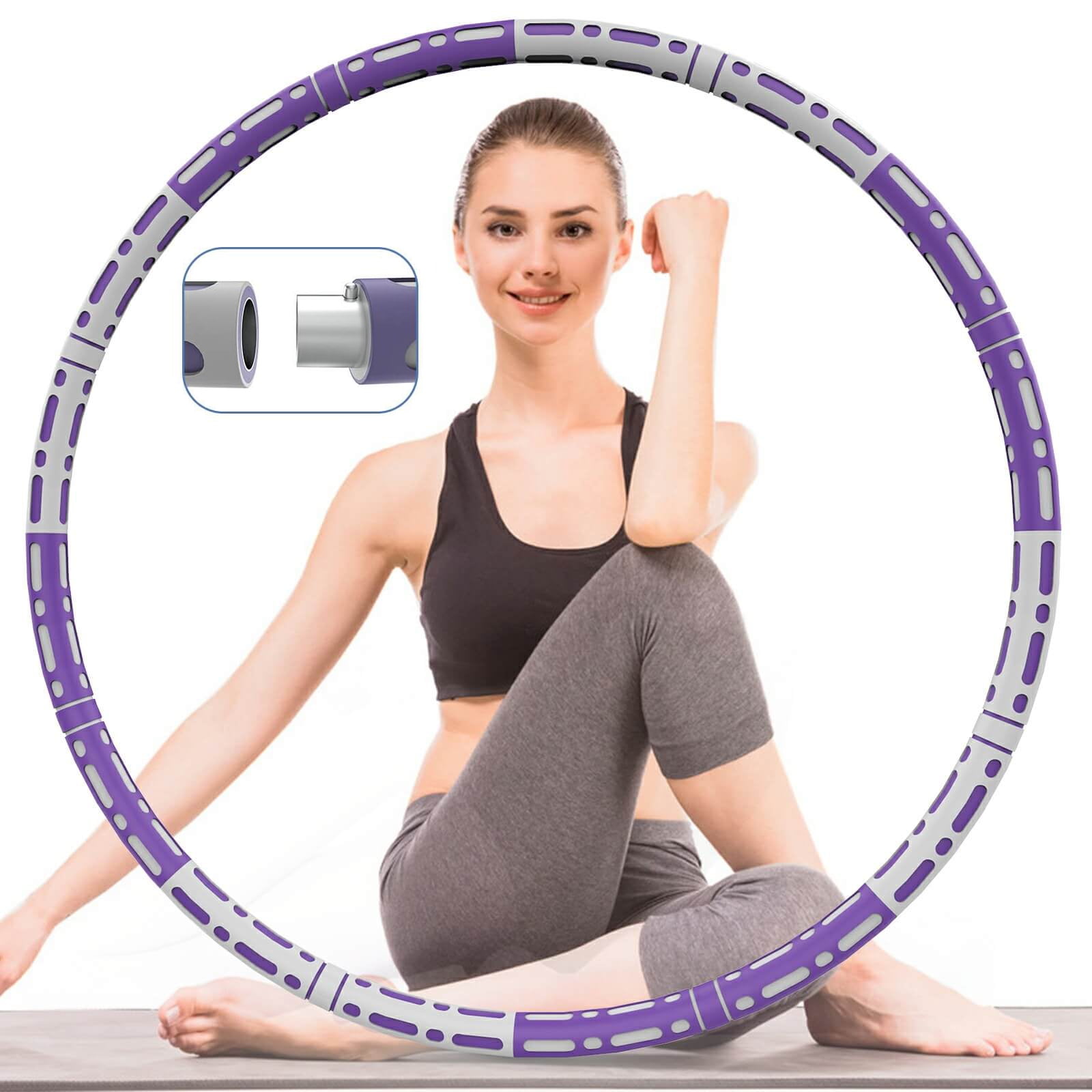 Hula Hoop for Adult Fitness Weighted 8Pcs Soft Foam Padded Detachable Adjustable 