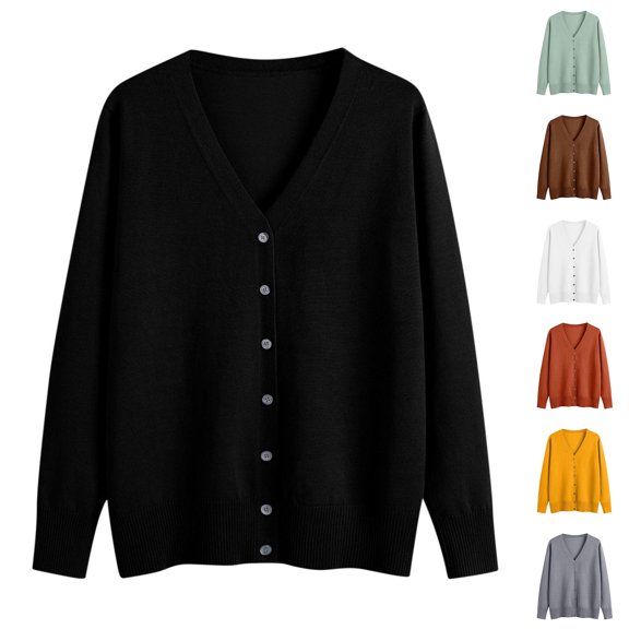Admvng Cardigan Sweaters for Women Solid Casual Knitted Button Up Long Sleeved V-neck Sweater Outer, Size S-3XL