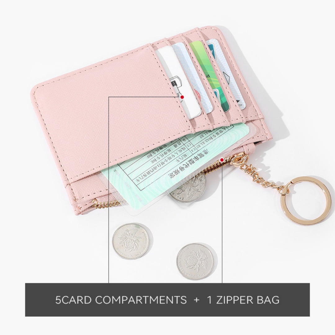 Premium Saffiano Leather Card Wallet with Gold Chain for Women
