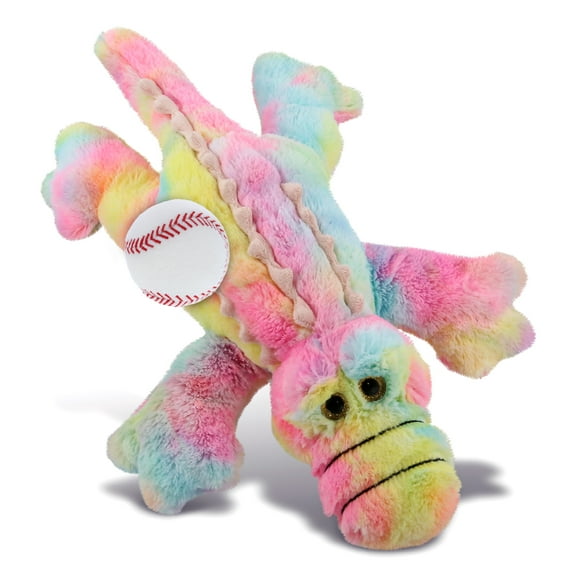 DolliBu Large Rainbow Alligator Stuffed Animal with Baseball Plush - Soft Huggable Alligator, Playtime Plush Toy, Cute Wild Life Gift, Super Soft Plush Doll Animal Toy for Kids and Adults - 17 Inches