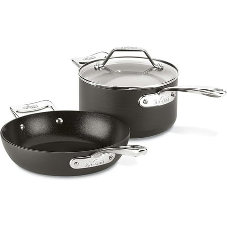 

Essentials Nonstick Hard Anodized Fry & Sauce Pan with lid 8.5 inch & 2.5 quart Black