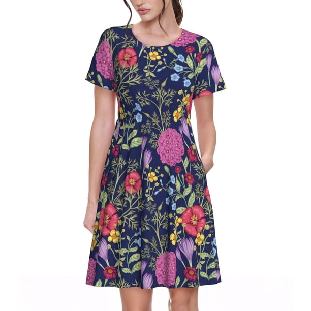 Balery Floral Vestidos sueltos de manga corta para mujer, vestidos de verano 2025, vestidos casuales de corte A con vuelo.
