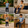 thumbnail image 3 of Pro Athlete Boys Sweatsuit Set Short Sleeve Crewneck Graphic Tees & Tricot Jogger Sweatpants 4 Piece, 3 of 7