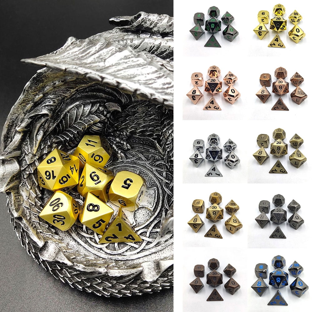 Bronze Fantasy DnD Metal Dice Set with Storage Chest for Roleplaying Games 