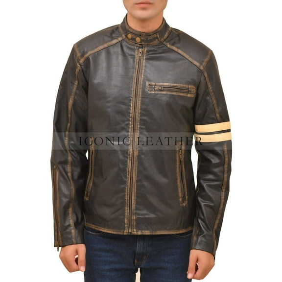 Men’s Biker Vintage Cafe Racer Distressed GENUINE Leather Jacket