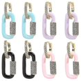 thumbnail image 2 of 1 par de pendientes colgantes de esmalte de colores dulces con piedra de cobre, dorado y rosa, 2 of 4