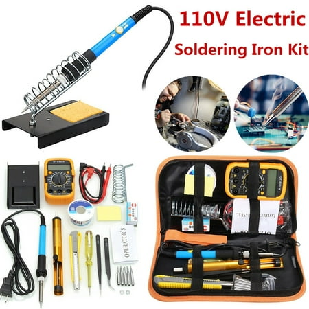 2019 New 110V 60W Electric Soldering Iron Kit Adjustable Temperature Welding Soldering Gun Tool Set W/ Digital Multimeter Tool & Carry Case Pyrography Leather Craft Hobby Art