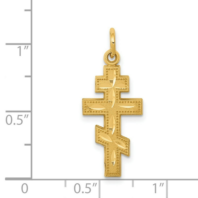 14k Yellow Gold Satin Finish Eastern Orthodox Cross Pendant 23 mm