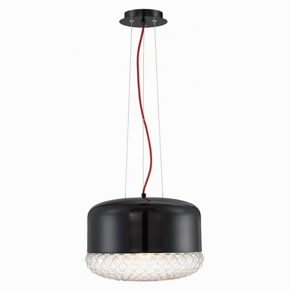 Contemporary 1-Light Large Pendant with Clear Cast Weave Glass 9.75 inches Pendants-Black Finish Bailey Street Home 79-Bel-2608543