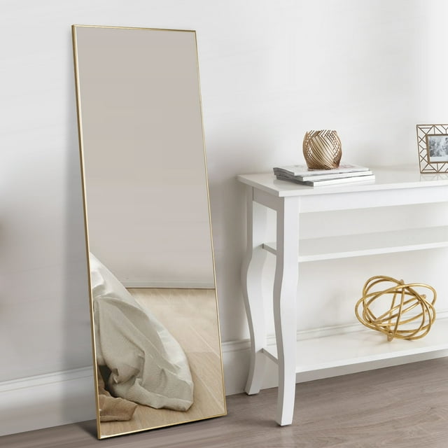 NeuType Gold Floor Mirror with Stand Large Full Length Mirror Modern Wall Mounted Mirror 43"x16"