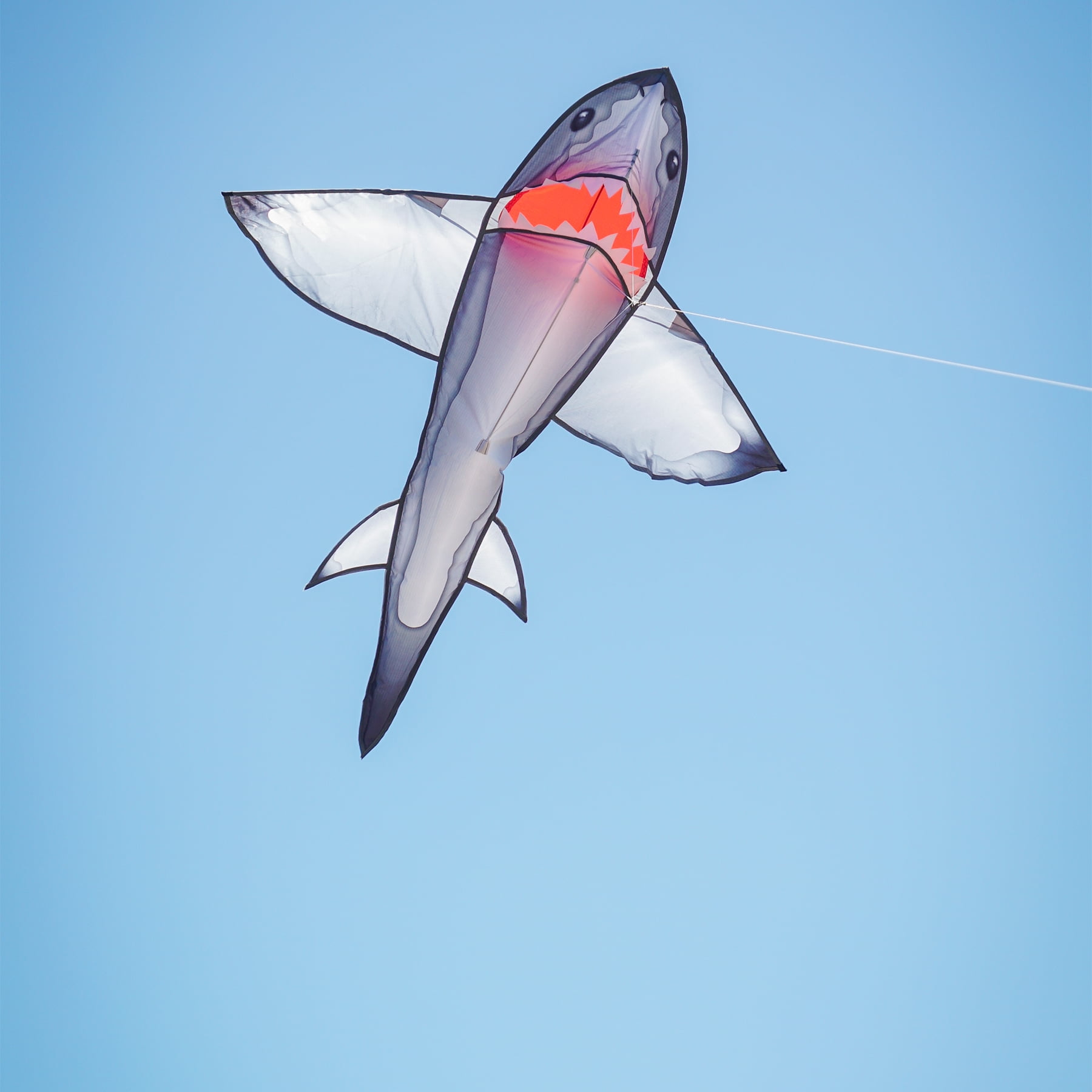 In the Breeze 3383 — 5-foot Realistic Shark Kite — Printed 3D Shark Kite with Applique Teeth, Easy-Flying; ; Kite Line Included